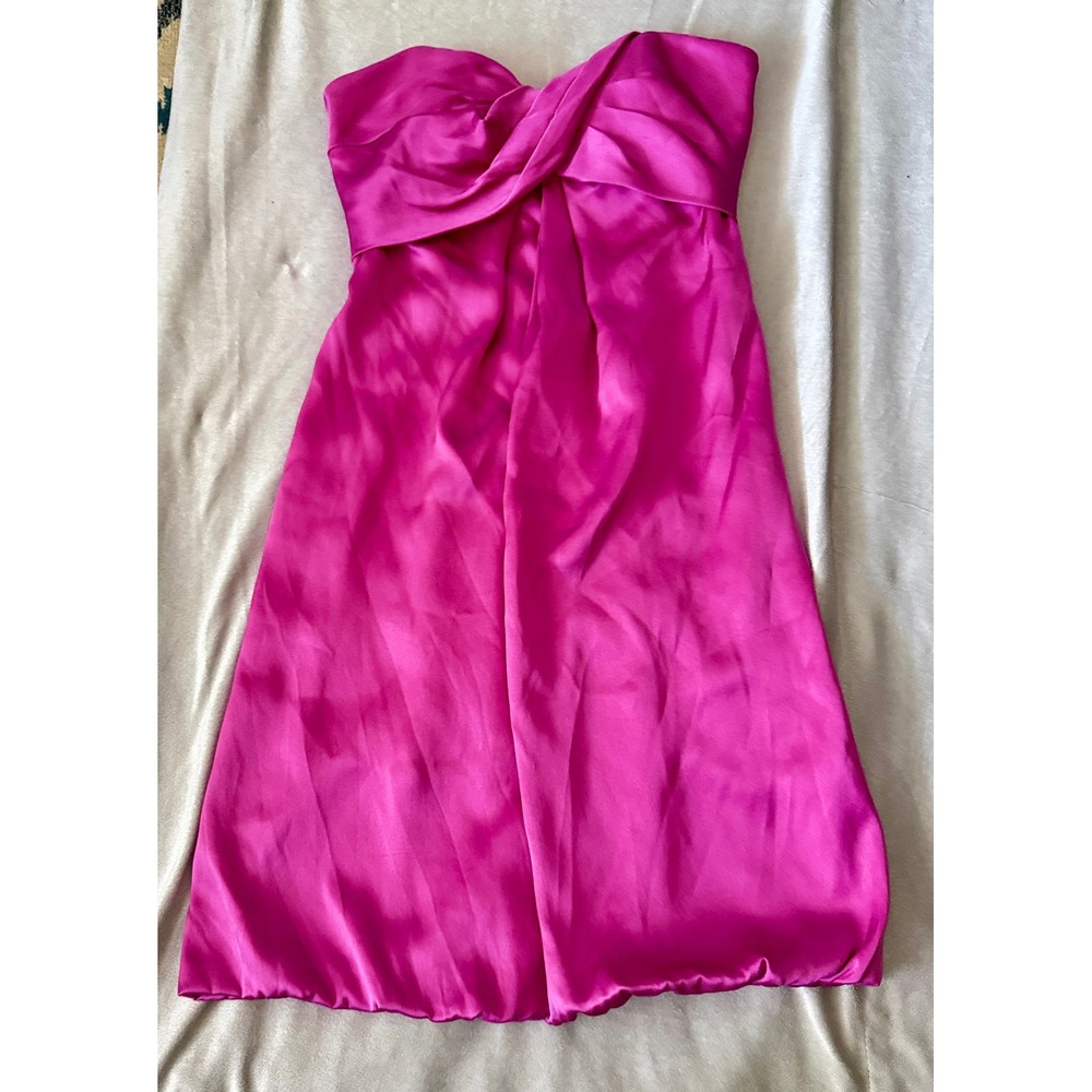 Nicole‎ Miller Collection Silk Strapless Dress 2 Pink Bubble Hem Designer Formal